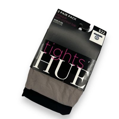 HUE Opaque Control Top Tights Womens Size 3 U3271 2 Pairs New Putty Black